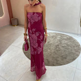 BXOXO Women Long Dress Floral Print Tube Dress Summer Backless Casual Strapless Dress with Choker Scarf Holiday Sundress